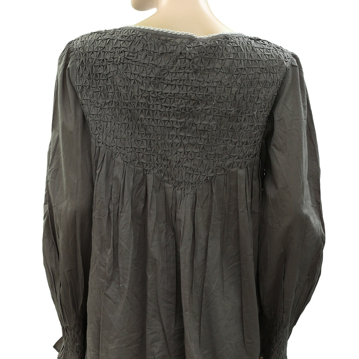 Odd Molly Anthropologie Smocked Crochet Lace Tunic Top