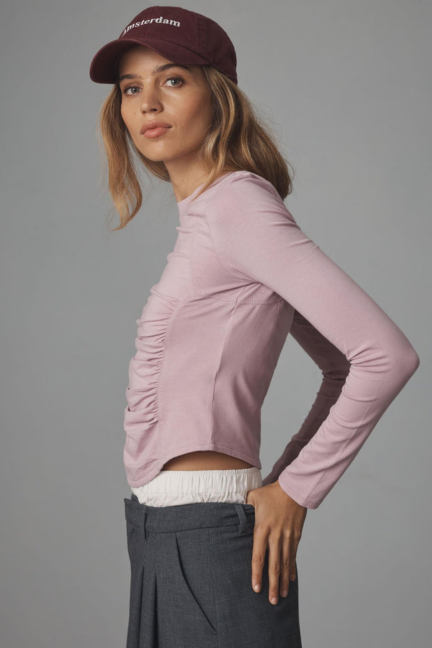 Daily Practice by Anthropologie Long-Sleeve Seamed Tee Blouse Top