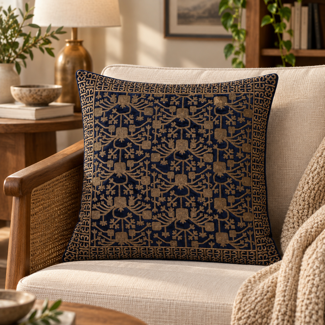 1 PCS Metallic Embroidered Cushion Cover