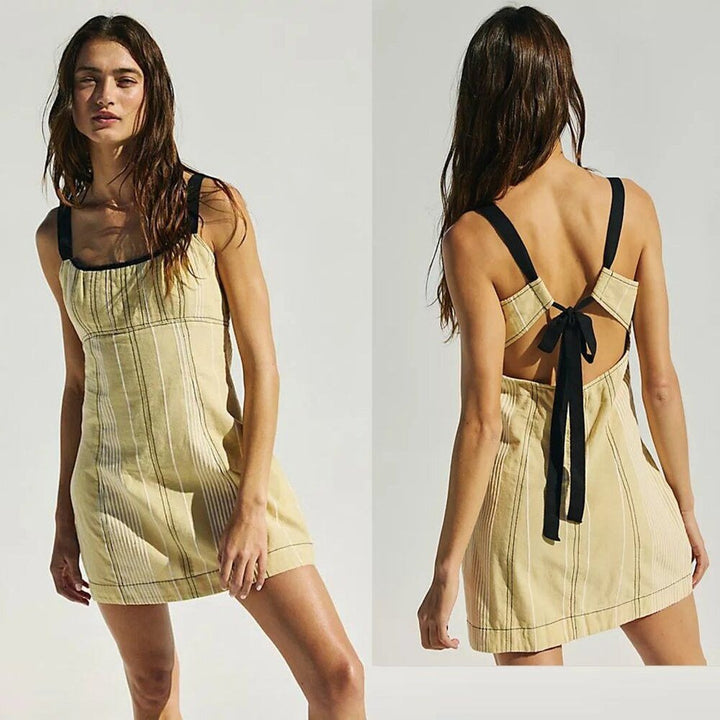 Free People Est Sailor Mini Striped Dress Babydoll Laceup Cotton