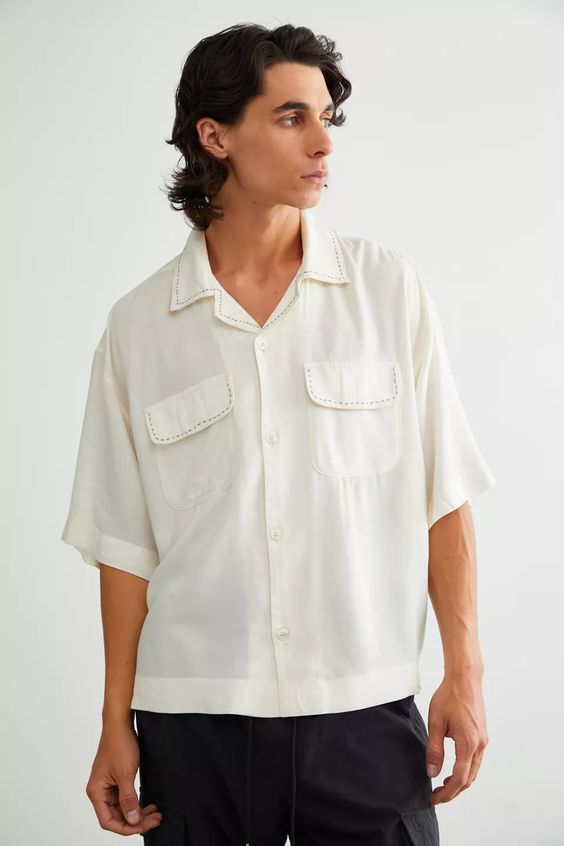 Urban Outfitters Standard Cloth Logan Cropped Camp Collar Shirt Men's