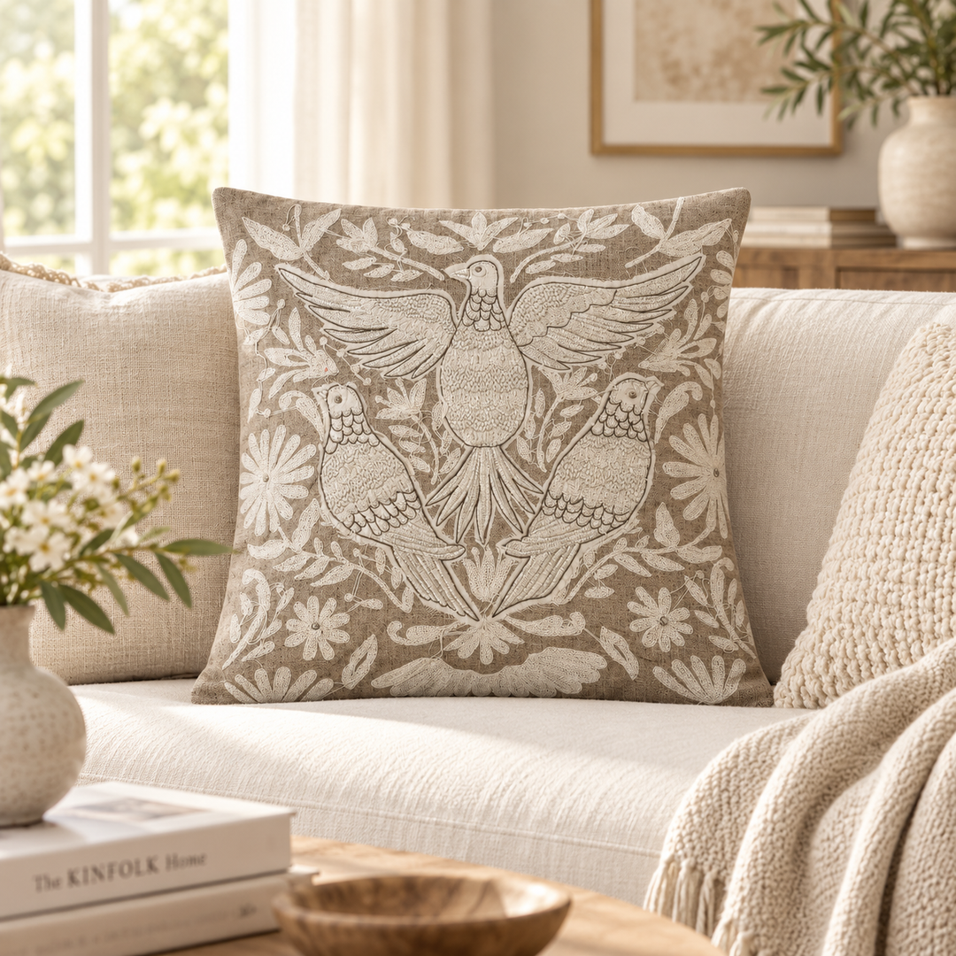 1 PCS Folk Bird Embroidered Cushion Cover
