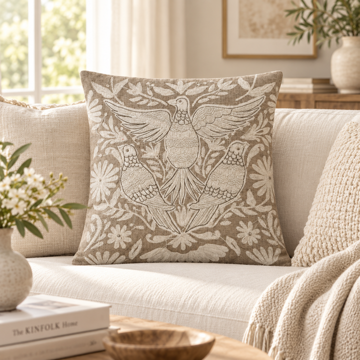 1 PCS Folk Bird Embroidered Cushion Cover