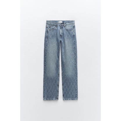 Zara TRF Mid Rise Rhinestone Jeans