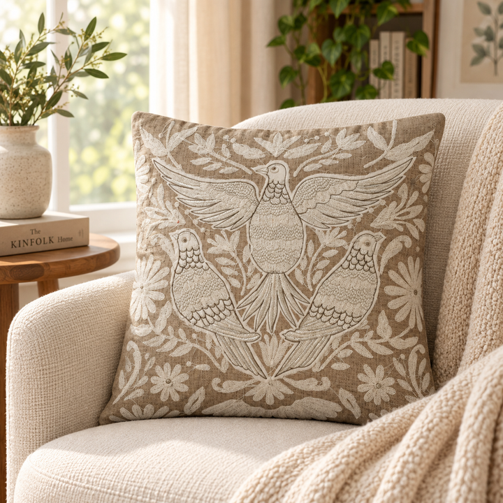 1 PCS Folk Bird Embroidered Cushion Cover