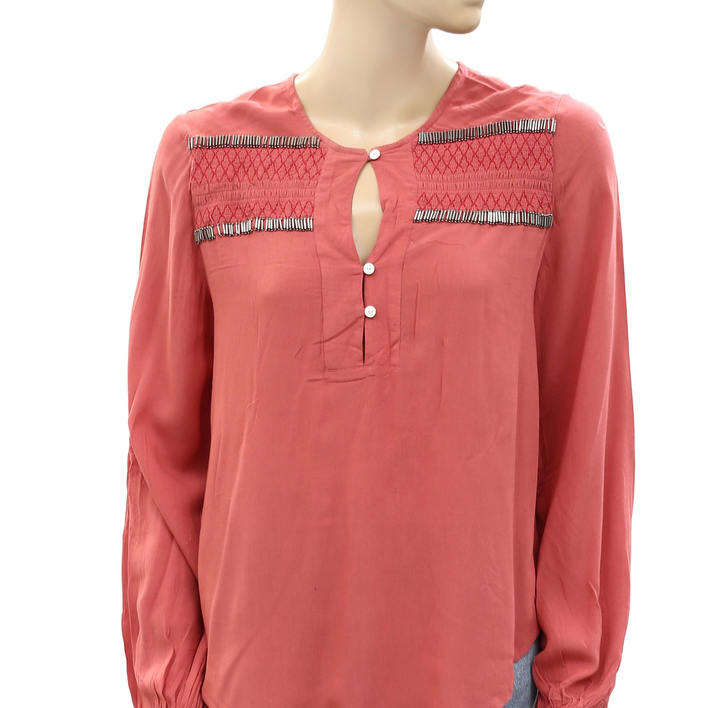 Odd Molly Anthropologie Smocked Beaded Tunic Top