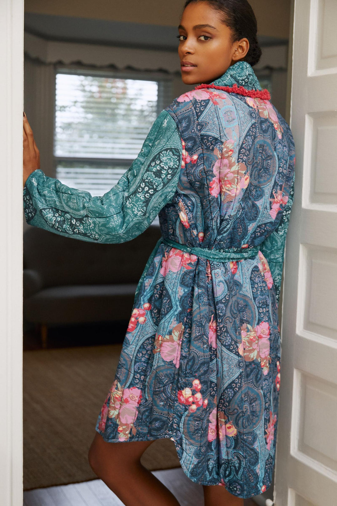 Anthropologie Kyla orders Printed Robe Kimono Dress Belted Pockets Button Down Boho Sml