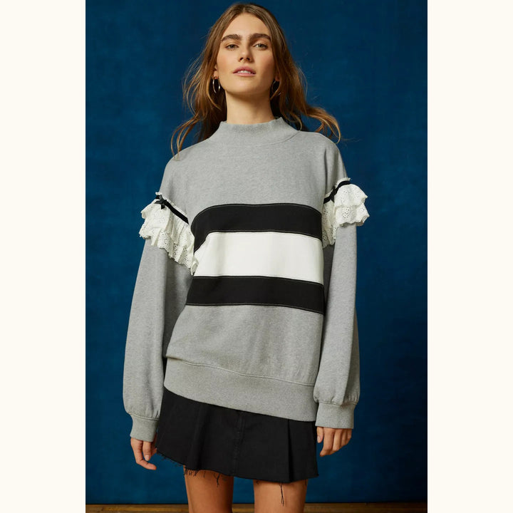 BDG Urban Outfitter Emory Ruffle Pullover Sweatshirt Tunic Top