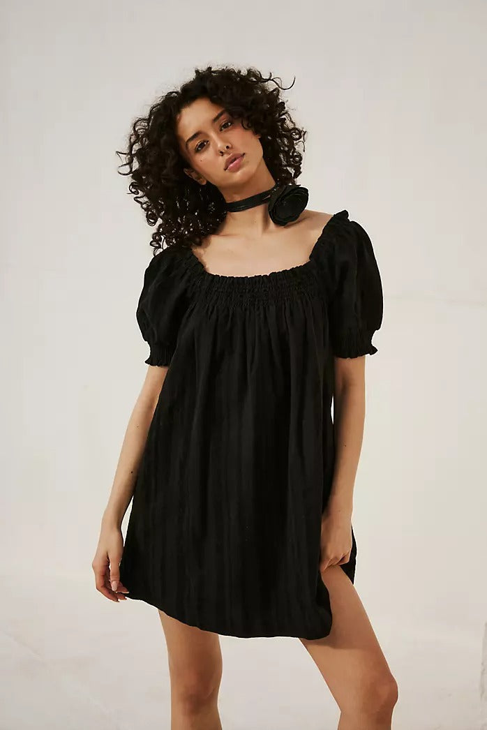 Free People Est Mila Mini Dress Smocked Puff Sleeve Shift