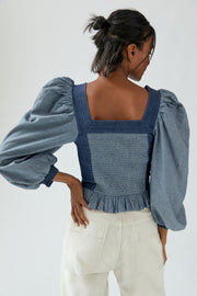 Anthropologie Love The Label Smocked Puff Sleeve Blouse Top