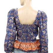 House of Harlow 1960 Smocked Floral Printed Blouse Top