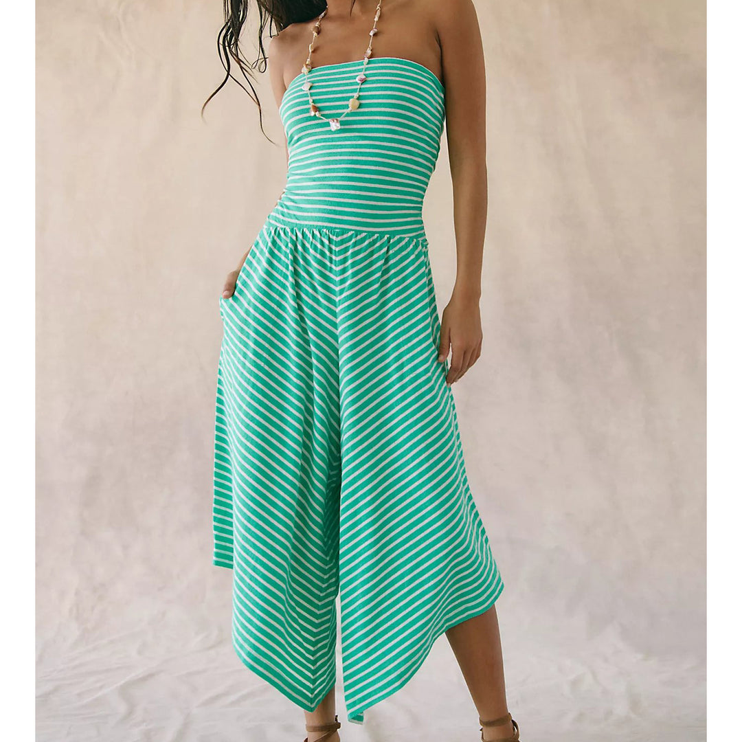 Free People Free Est Daley One-Piece Striped Print Tube Jumpsuit Dress