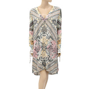 Odd Molly Anthropologie Printed Lace-Up Mini Dress
