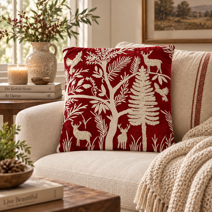 1 PCS Deer Embroidered Cushion Cover Square Throw Pillow Case Sofa Home