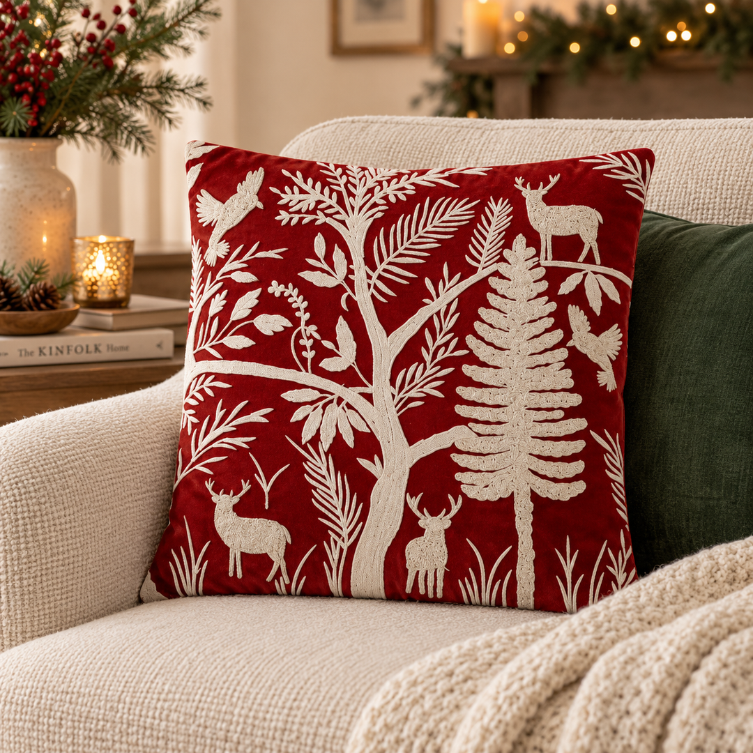 1 PCS Deer Embroidered Cushion Cover Square Throw Pillow Case Sofa Home