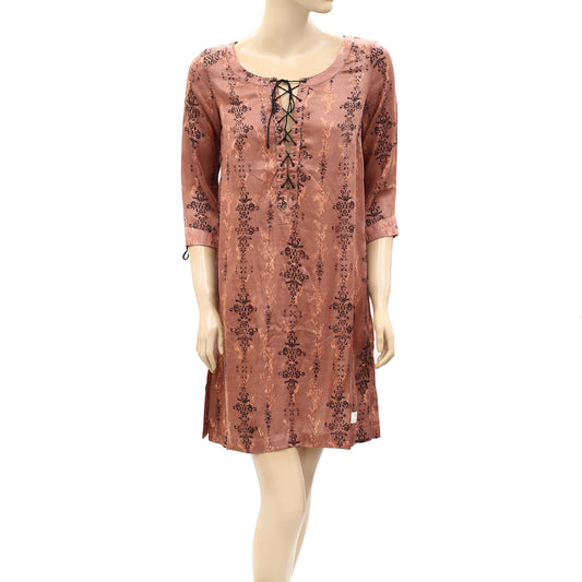 Odd Molly Anthropologie Printed Lace-up Mini Tunic Dress
