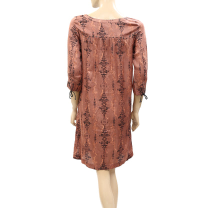 Odd Molly Anthropologie Printed Lace-up Mini Tunic Dress