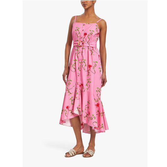 Hayley Menzies Embroidered Square Neck Tiered Midi Sundress