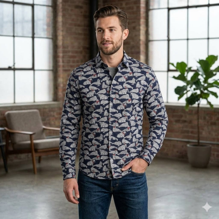 Brinell Animal Print Men's Buttondown Long-Sleeve Casual Shirt