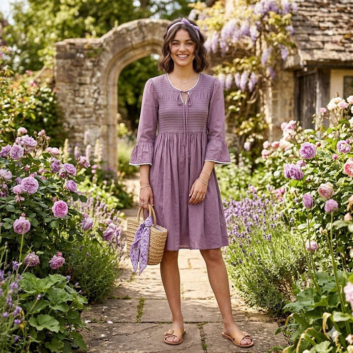 Odd Molly Anthropologie Birgitte Smocked Purple Mini Dress