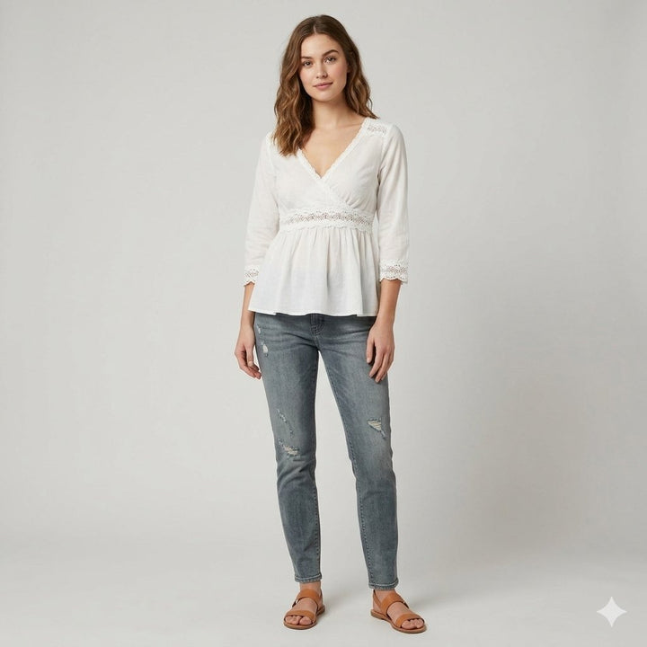 Odd Molly Anthropologie 蕾丝裹身纯色蕾丝衬衫上衣 S
