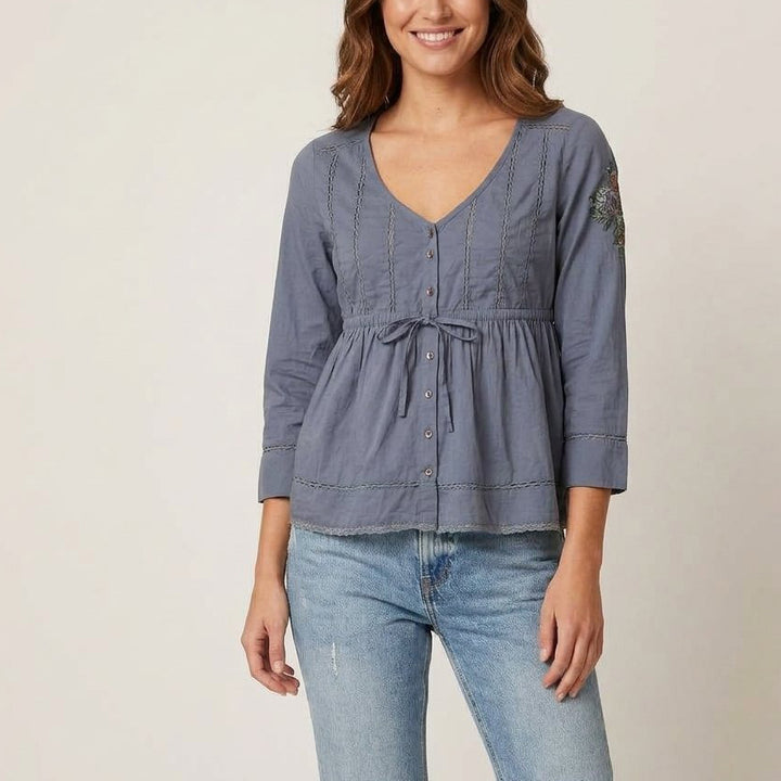 Odd Molly Anthropologie Buttondown Ruffle Lace Blouse Top
