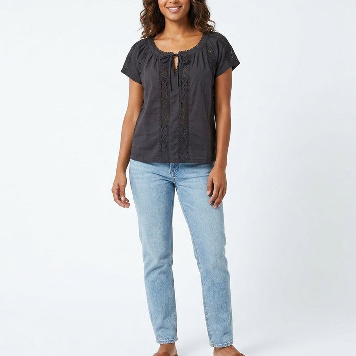Odd Molly Anthropologie Solid Lace Shirt Blouse Top