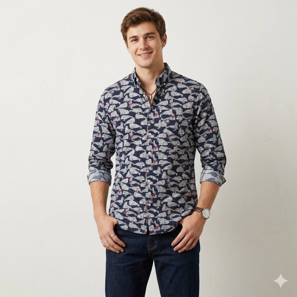 Brinell Animal Print Men's Buttondown Long-Sleeve Casual Shirt