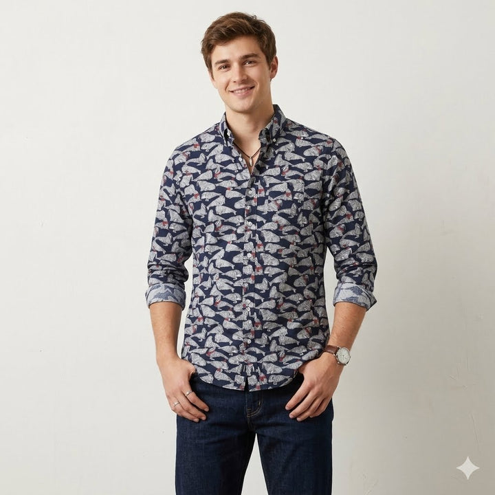 Brinell Animal Print Men's Buttondown Long-Sleeve Casual Shirt