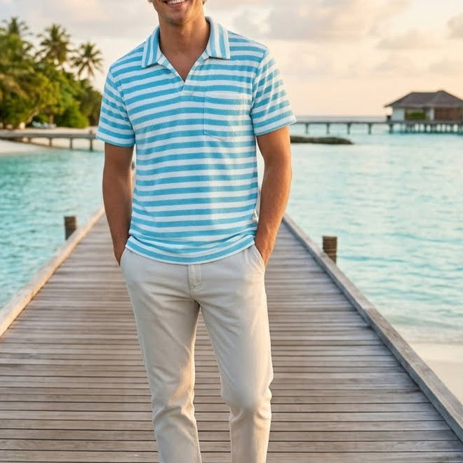 Criquet Terrycloth Striped Men's Polo T-Shirt