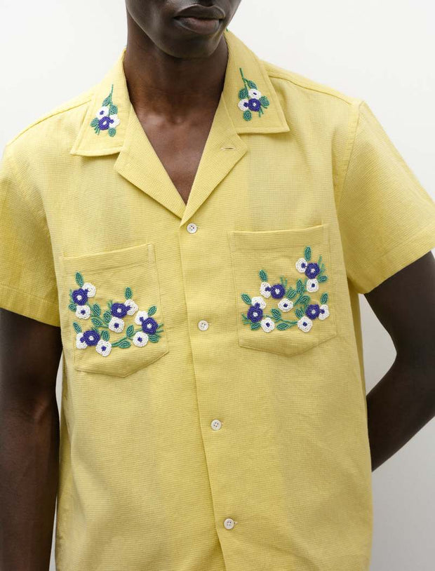 Bode Beaded Chicory Buttondown Short Sleeve Men's Shirt