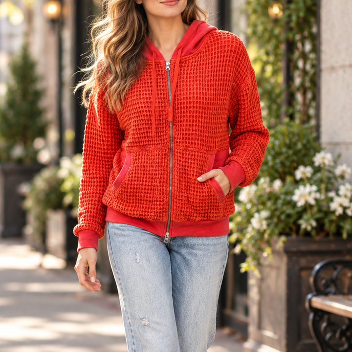 BDG Urban Outfitters Field Day Waffle Knit Zip-Up Hoodie Sweatshirt