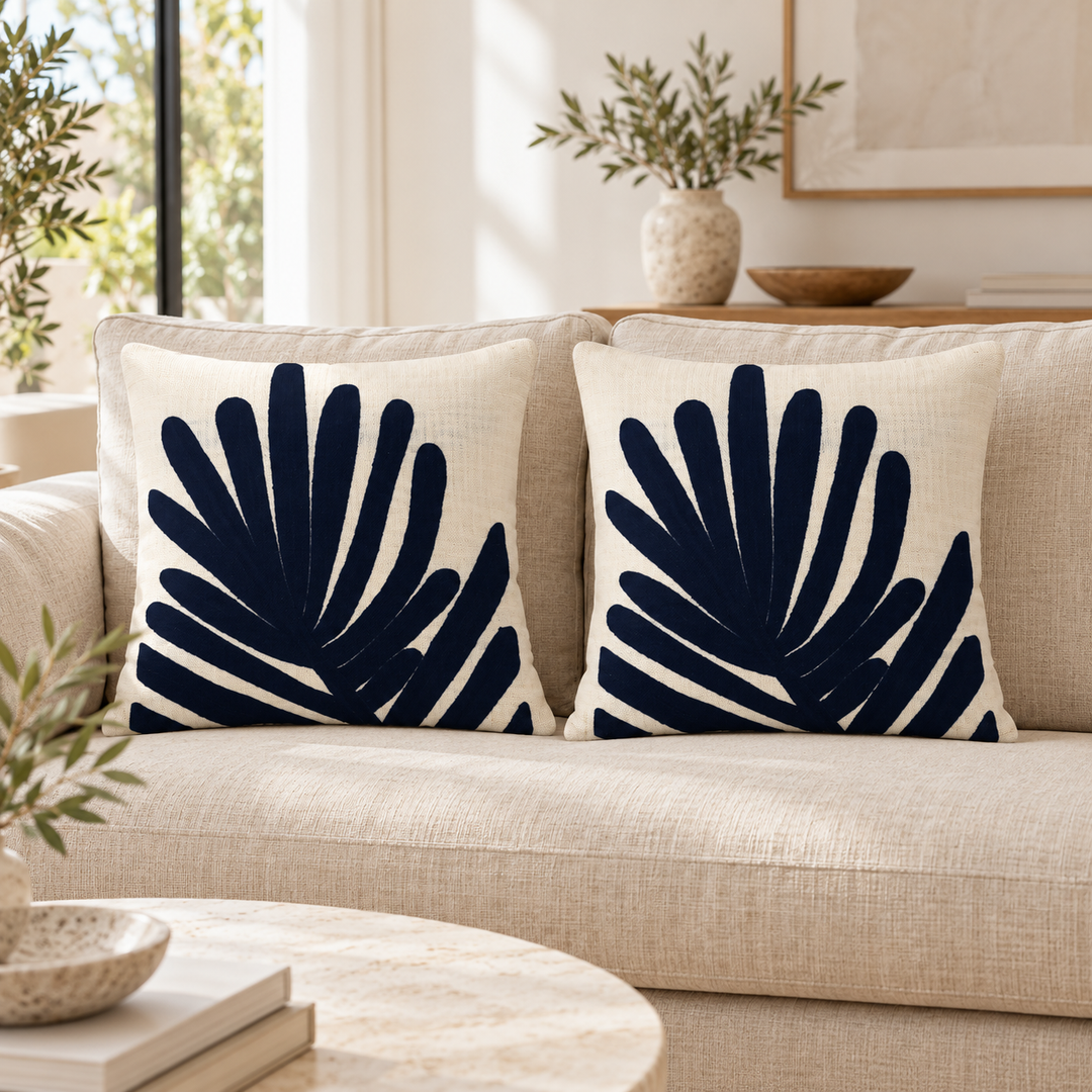 2 PCS Palm Leaf Embroidered Cushion Cover Square Throw Pillow Case Sofa