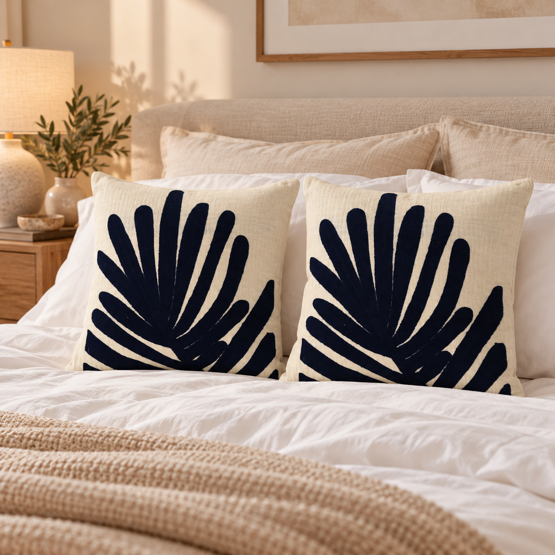 2 PCS Palm Leaf Embroidered Cushion Cover Square Throw Pillow Case Sofa