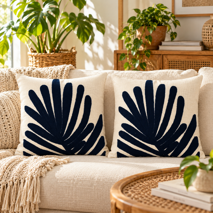 2 PCS Palm Leaf Embroidered Cushion Cover Square Throw Pillow Case Sofa