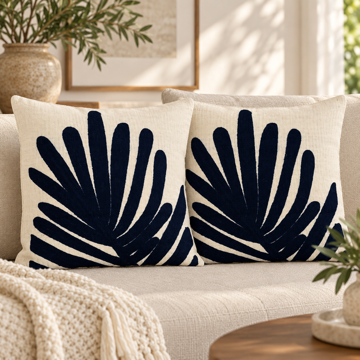2 PCS Palm Leaf Embroidered Cushion Cover Square Throw Pillow Case Sofa