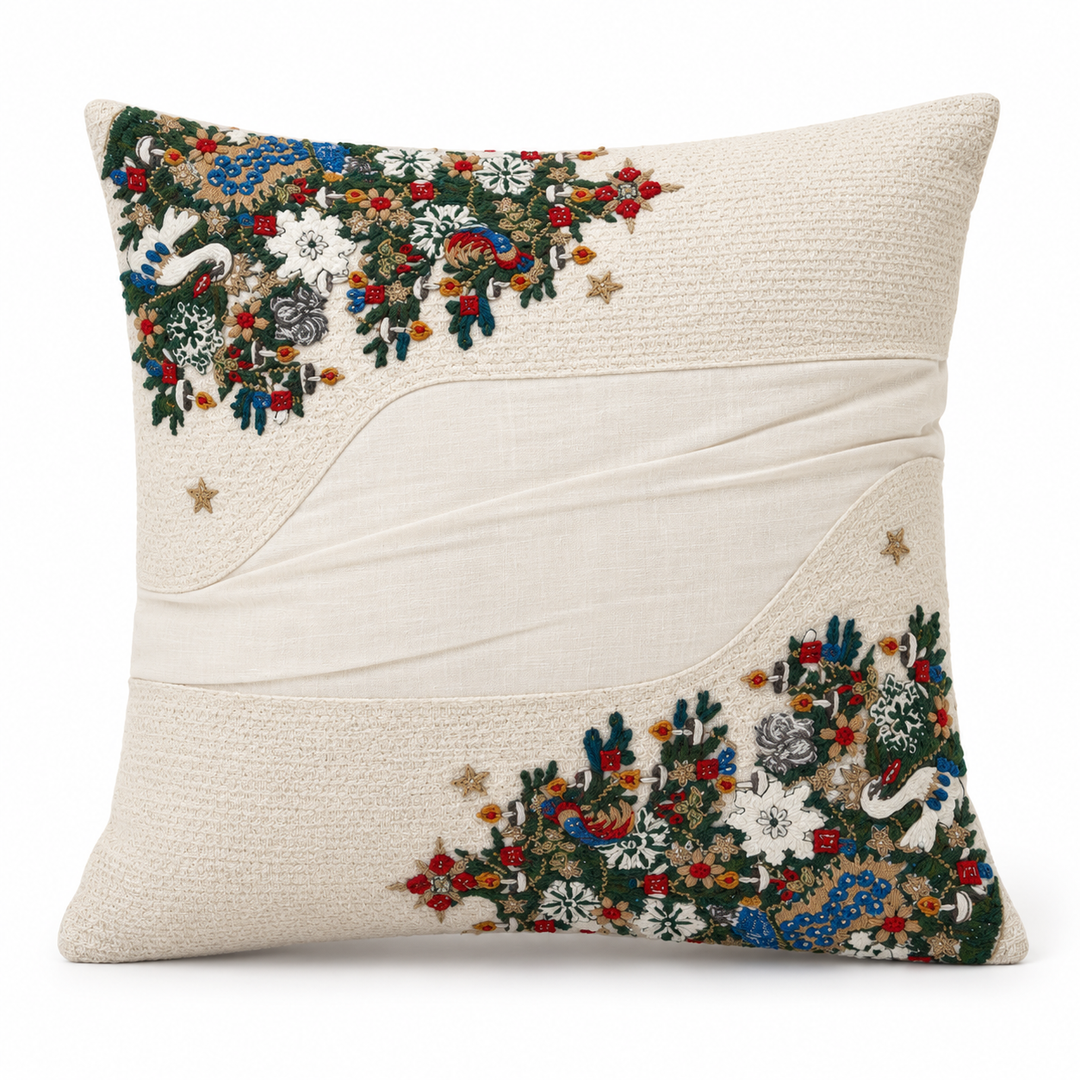1 PCS Christmas Embroidered Cushion Cover Square Throw Pillow Case Home