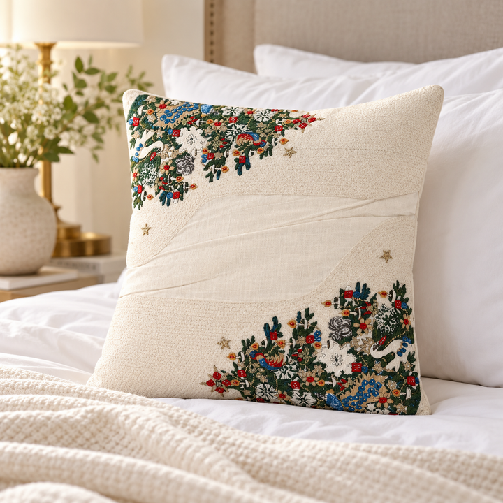 1 PCS Christmas Embroidered Cushion Cover Square Throw Pillow Case Home