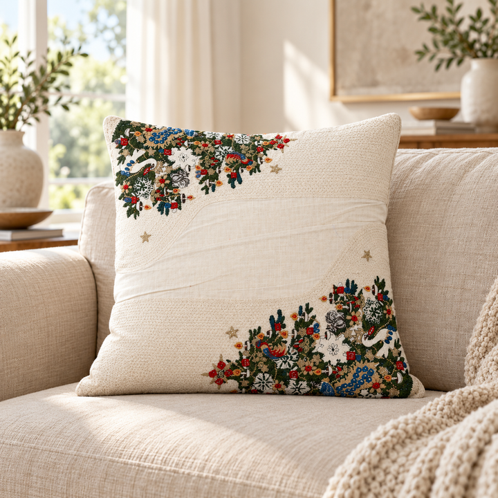 1 PCS Christmas Embroidered Cushion Cover Square Throw Pillow Case Home