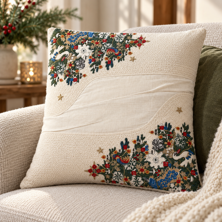 1 PCS Christmas Embroidered Cushion Cover Square Throw Pillow Case Home