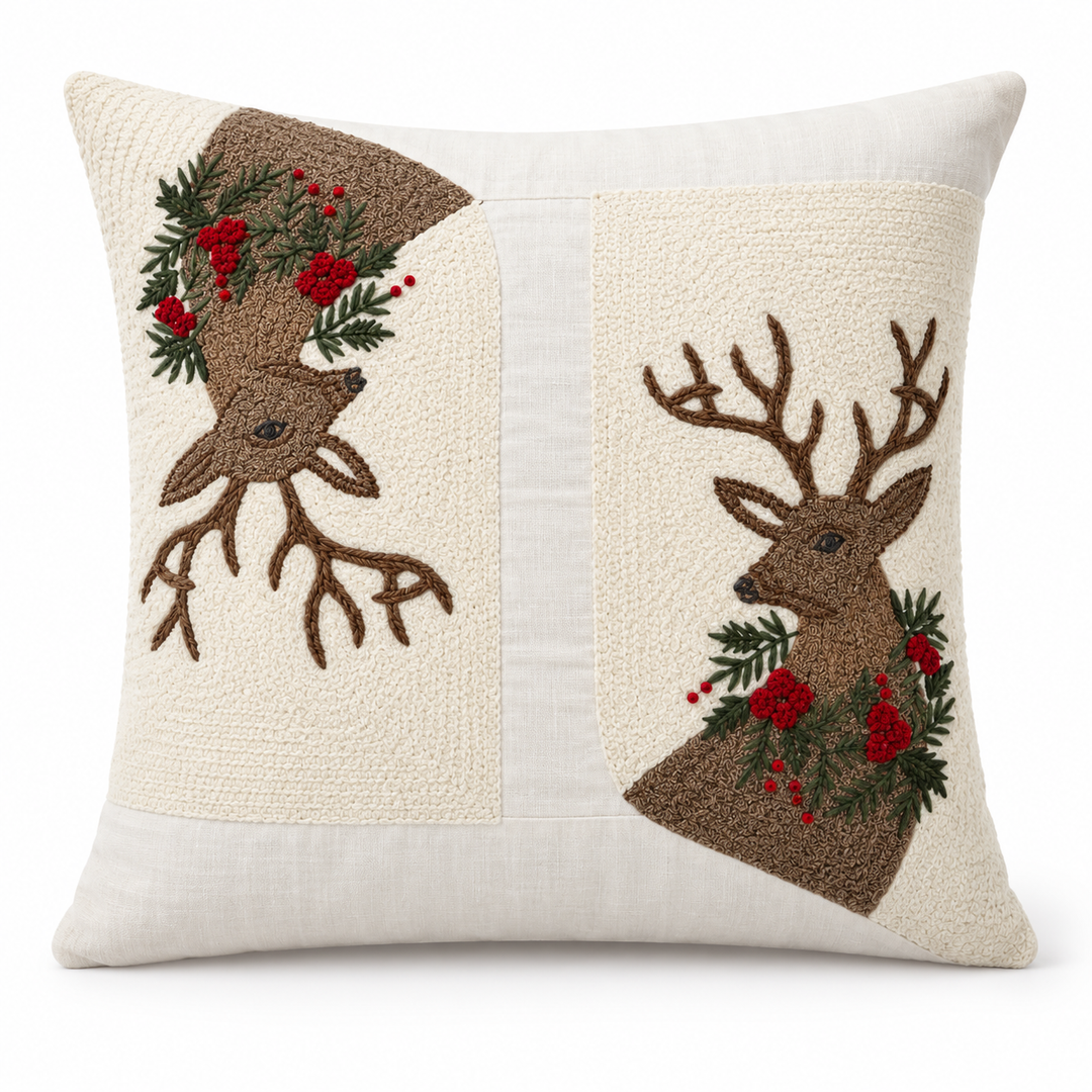 1 PCS Deer Embroidered Cushion Cover Square Throw Pillow Case Home Decor