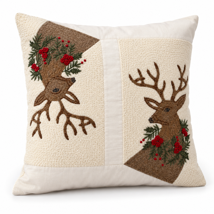 1 PCS Deer Embroidered Cushion Cover Square Throw Pillow Case Home Decor