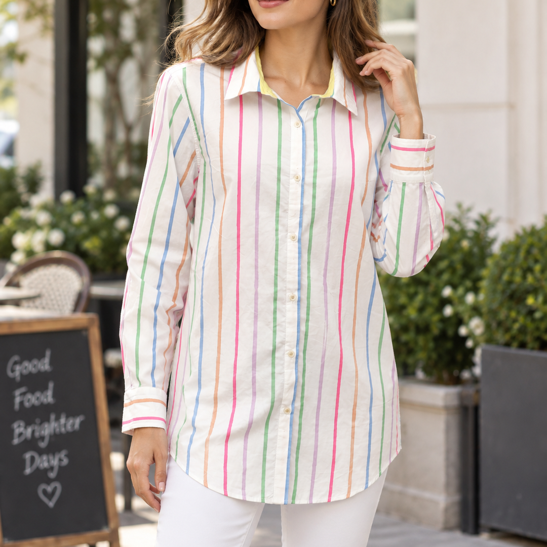Kerri Rosenthal Mia Multi Striped Shirt Tunic Top