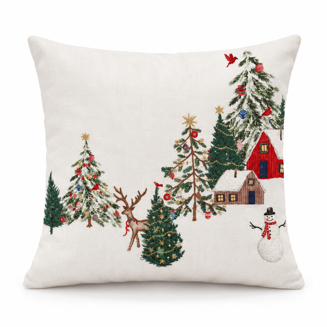1 PCS Christmas Embroidered Cushion Cover Square Throw Pillow Case Home