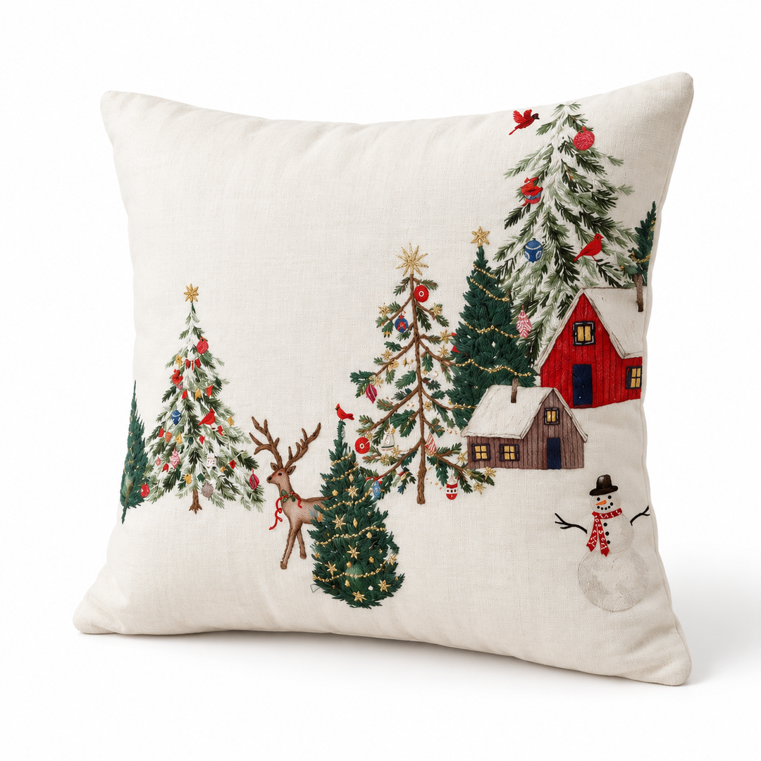 1 PCS Christmas Embroidered Cushion Cover Square Throw Pillow Case Home