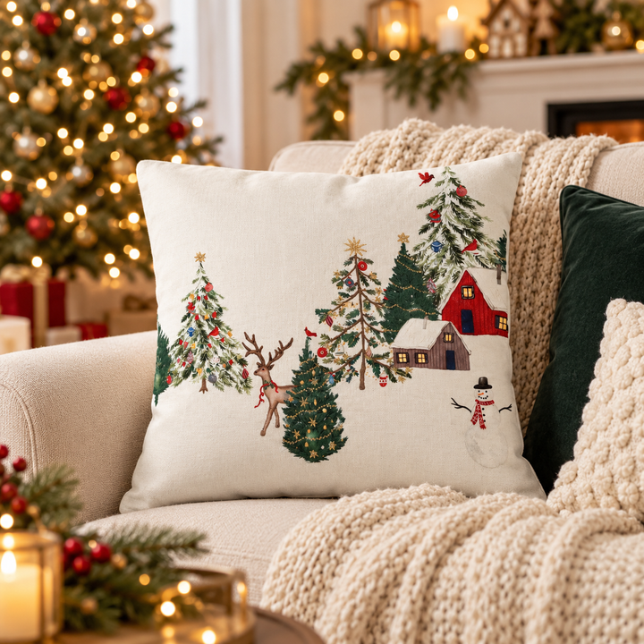 1 PCS Christmas Embroidered Cushion Cover Square Throw Pillow Case Home