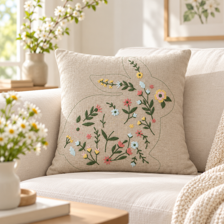 1 PCS Floral Embroidered Cushion Cover Square Throw Pillow Case Home