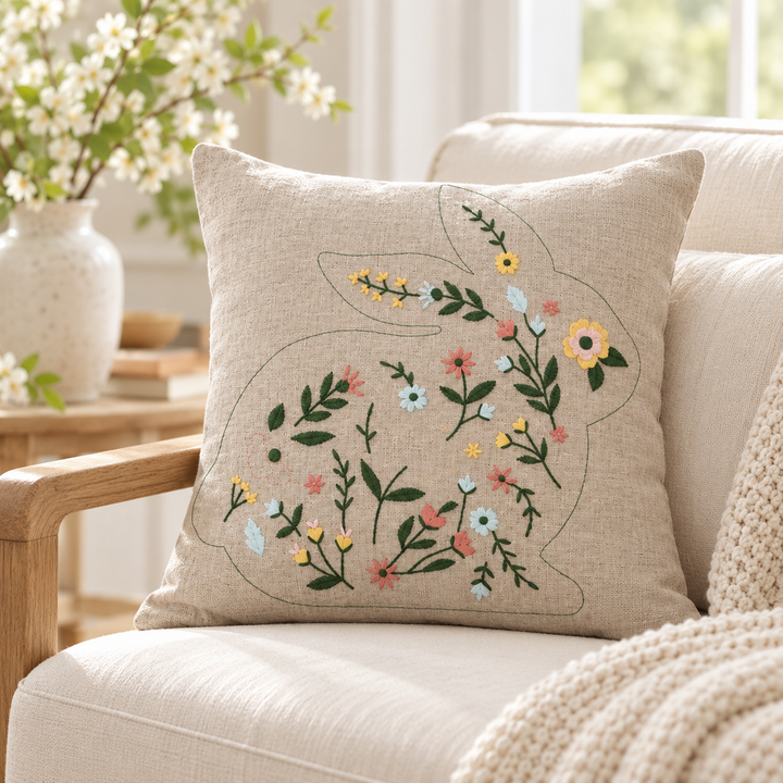 1 PCS Floral Embroidered Cushion Cover Square Throw Pillow Case Home