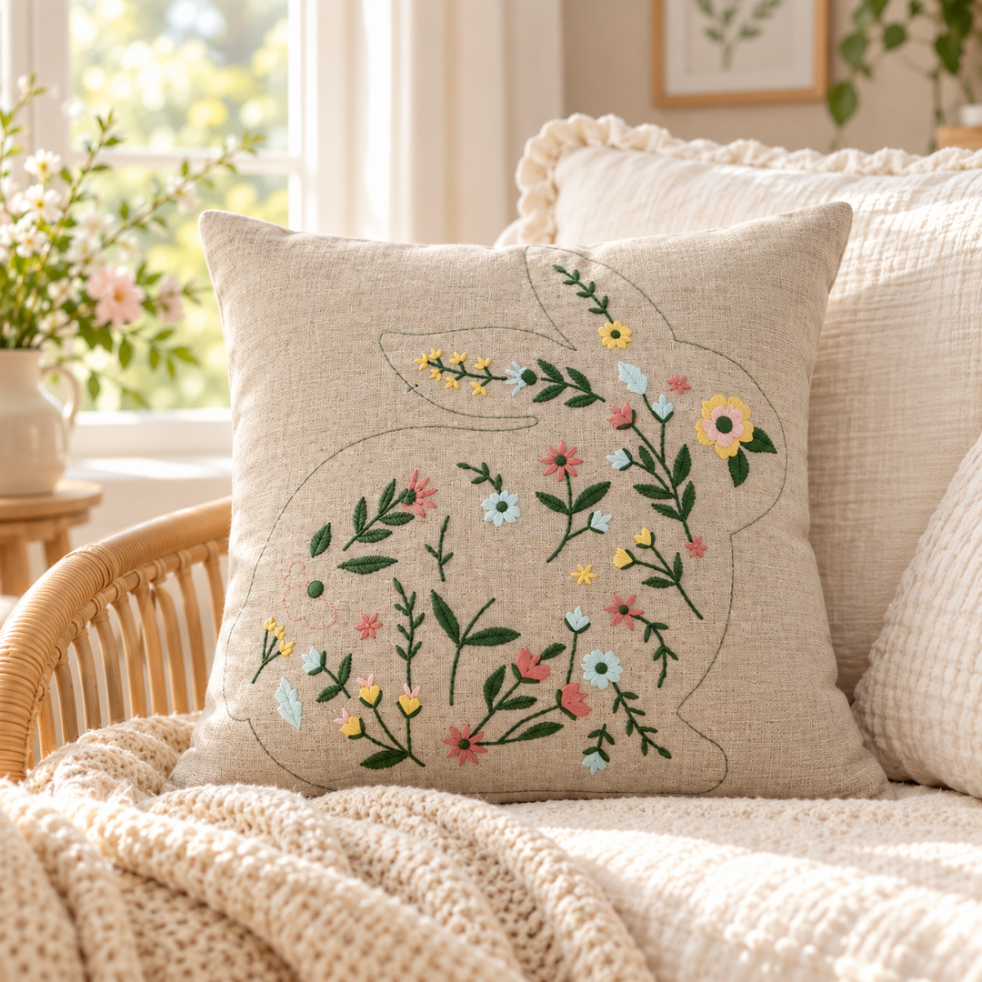 1 PCS Floral Embroidered Cushion Cover Square Throw Pillow Case Home