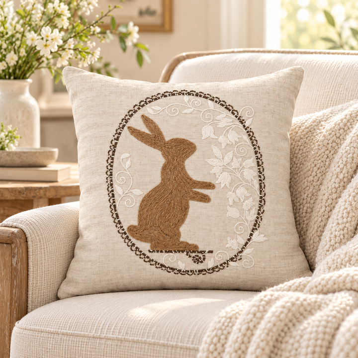 1 PCS Rabbit Embroidered Cushion Cover Square Throw Pillow Case Sofa Home